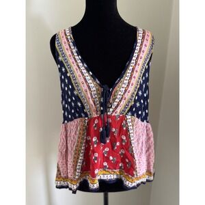 Patrons Of Peace Boho Patchwork Mixed Print Floral Multicolor Tank Top Womens M
